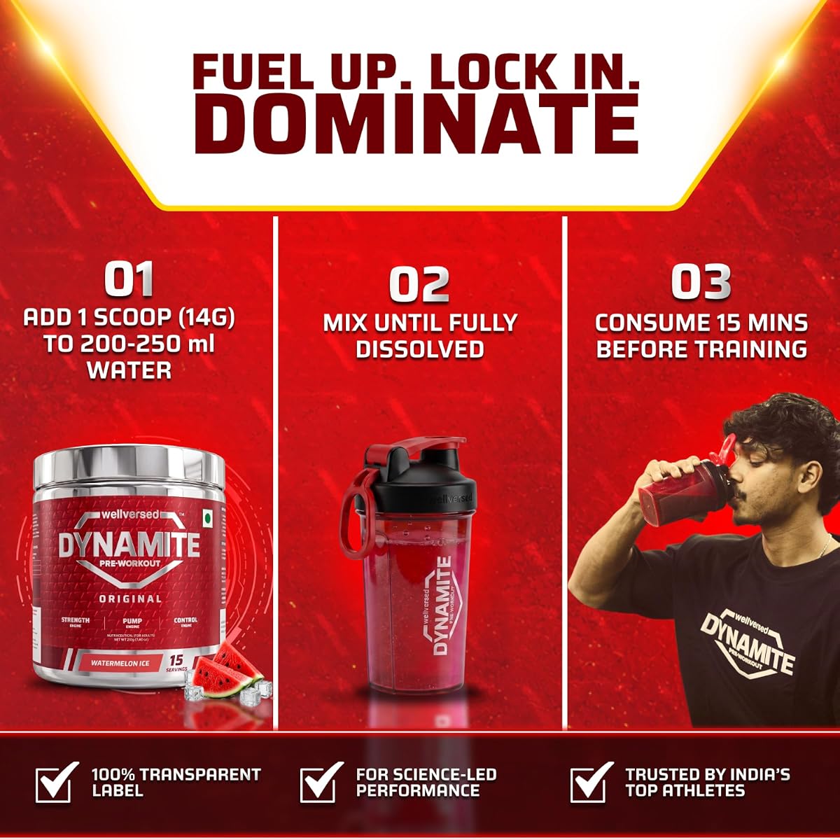 Wellcore Dynamite Pre-Workout Powder, Watermelon Ice - 210g - Image 4