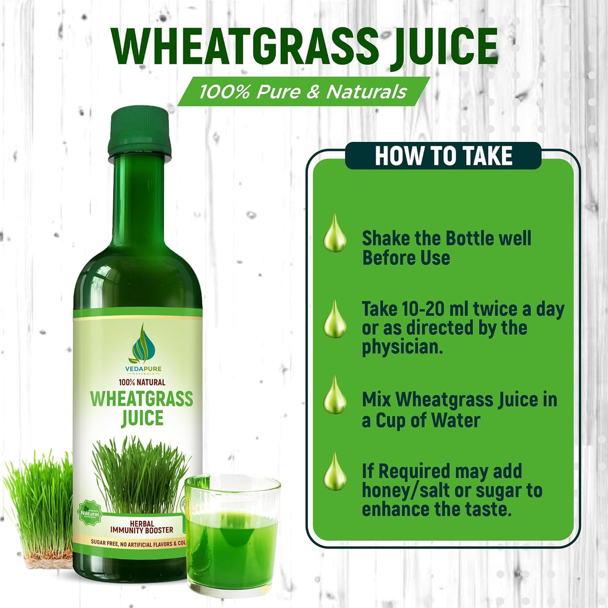 Vedapure Wheat Grass Juice, Herbal & Ayurvedic, 500 ml - Image 3