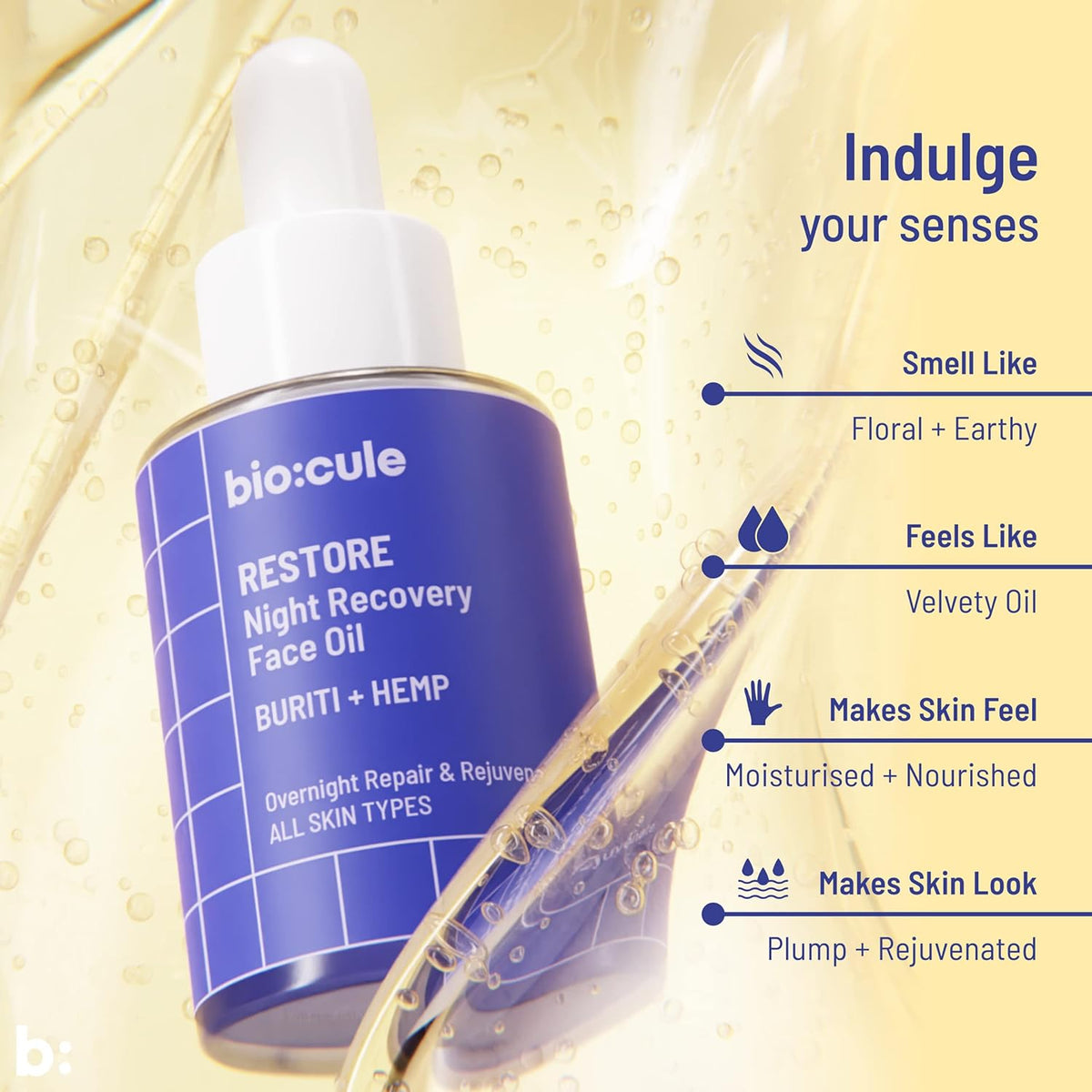 Biocule Restore Night Recovery Face Oil with Buriti & Hemp - 30ml - Image 7
