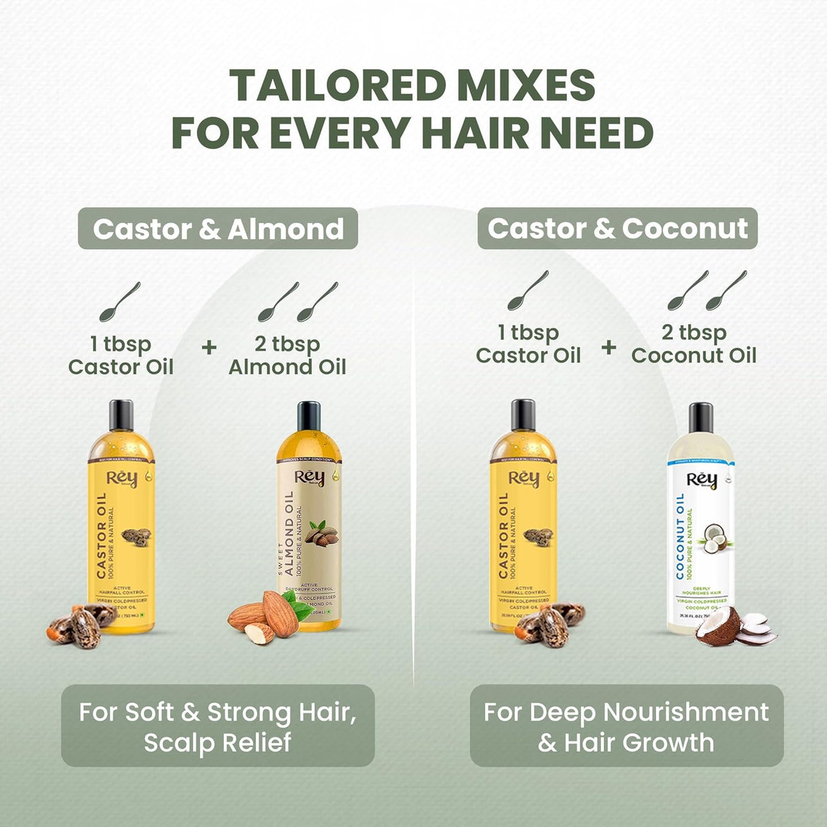 ReyNaturals Cold Pressed Castor, Coconut & Sweet Almond Oil - 600ml - Image 3