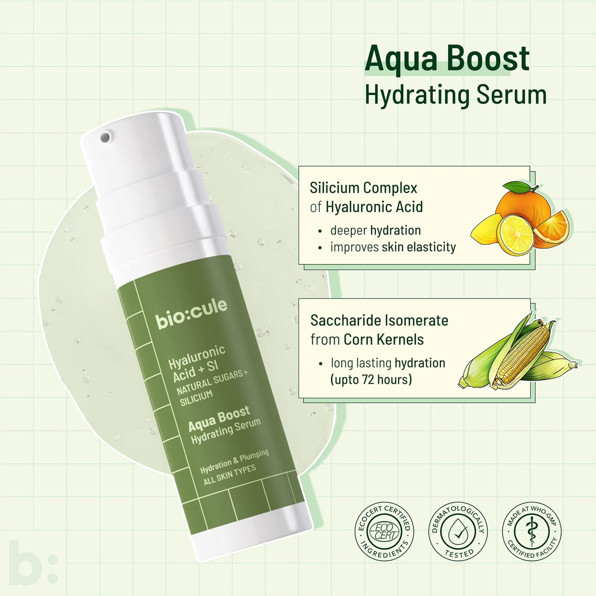 Biocule Aqua Boost Hydrating Serum - Hyaluronic Acid & SI, 30ml - Image 6