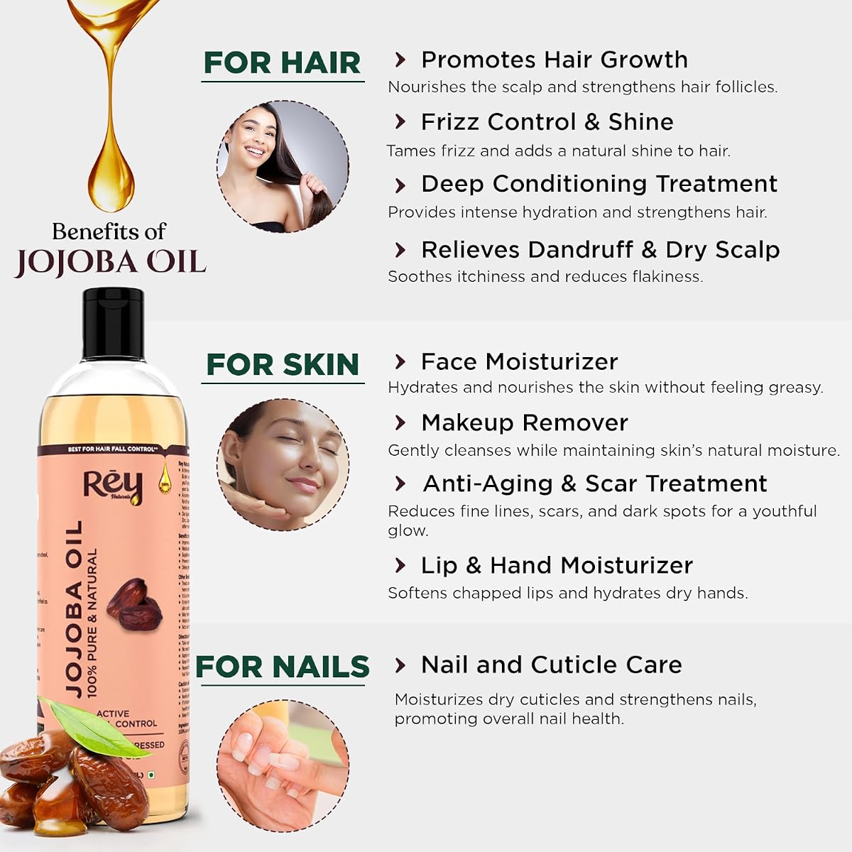 ReyNaturals Cold Pressed Jojoba Oil for Hair Growth - 200 ml - Image 3