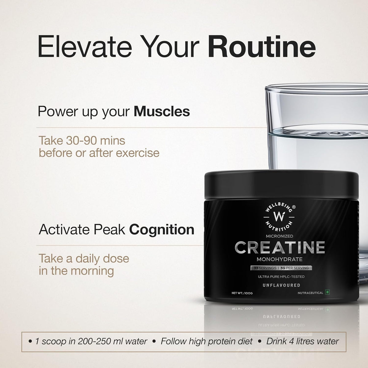 Wellbeing Nutrition Creatine Monohydrate Powder - Unflavored, 100g - Image 6