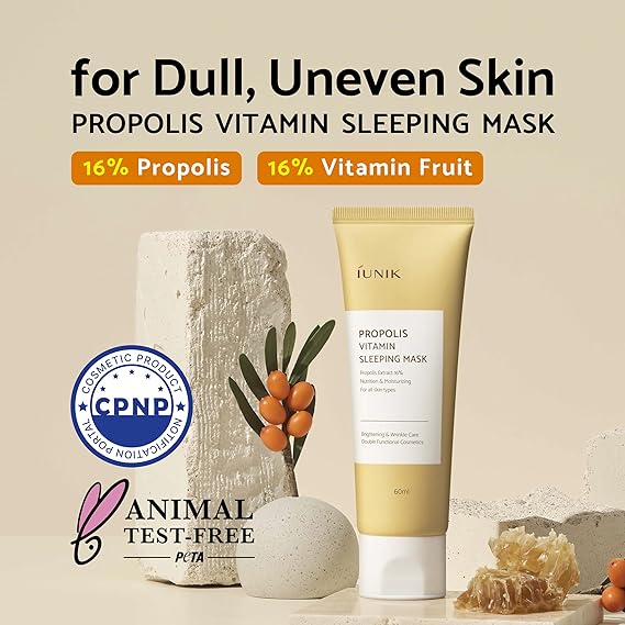 iUNIK Propolis Vitamin Glow Sleeping Mask - Vegan Night Moisturiser Cream, 50ml - Image 2