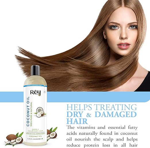 ReyNaturals Cold Pressed Coconut Oil for Hair & Skin - 200ml - Image 5