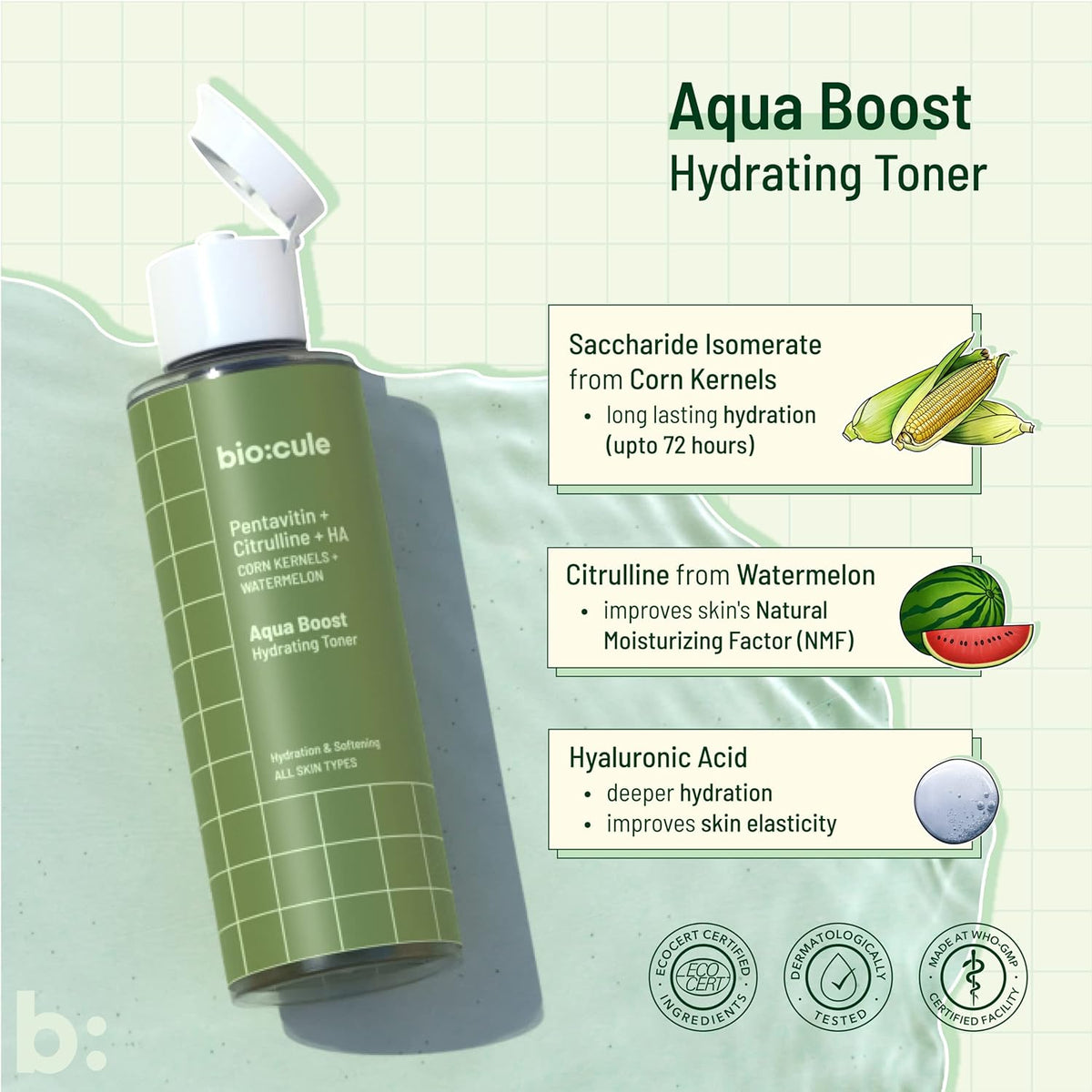 Biocule Aqua Boost Hydrating Toner with Pentavitin, Citrulline, & HA - 100ml - Image 6