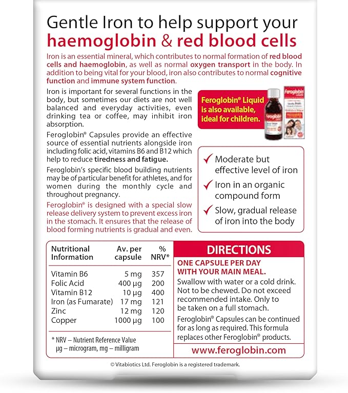 Vitabiotics Feroglobin Capsules - Essential Vitamins & Minerals, 30 Pack - Image 4