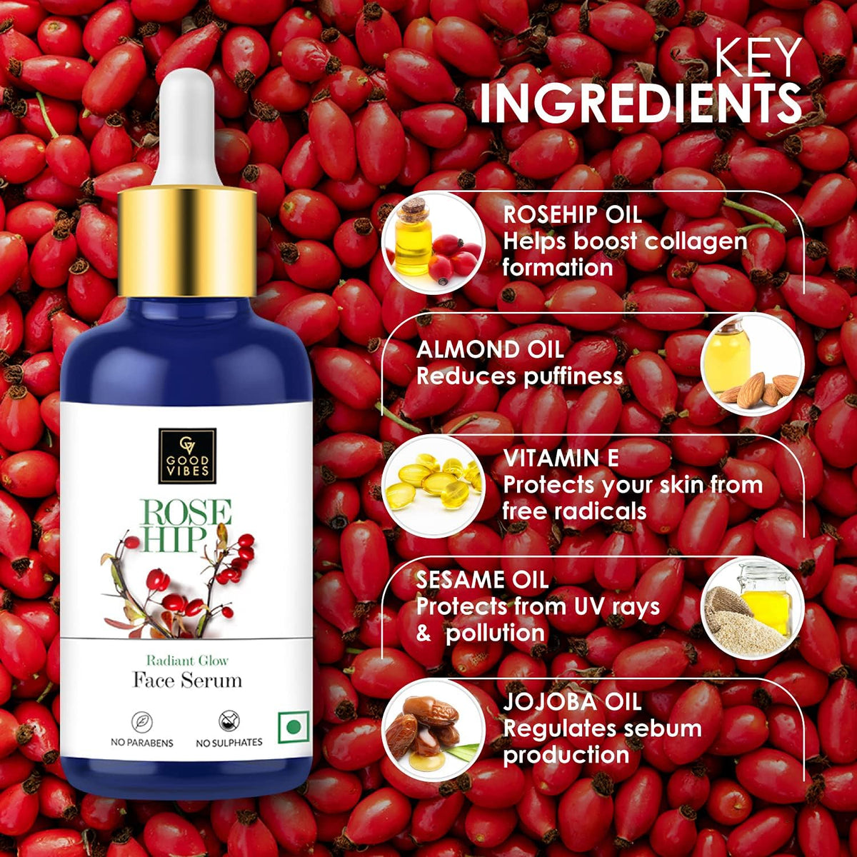 Good Vibes Rosehip Radiant Glow Face Serum - 30ml - Image 2