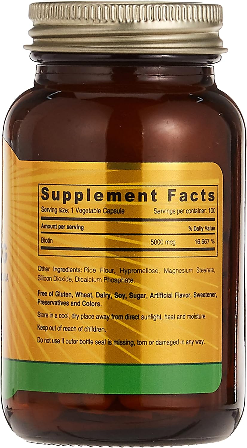 Sunshine Nutrition Biotin 5000 Mcg High Strength Capsules, 100 Count - Image 2