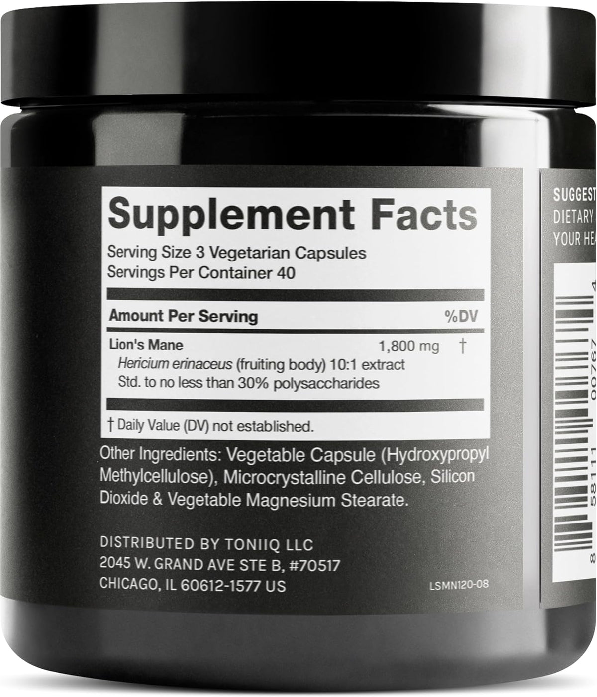 Toniiq Lion's Mane Capsules - 10:1 Extract, 30% Polysaccharides, 120 Count - Image 2