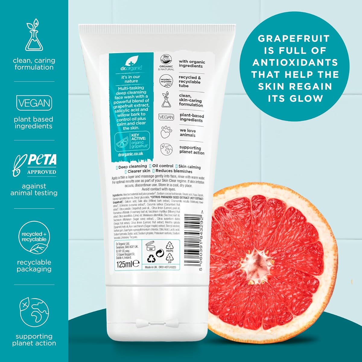 Dr. Organic Skin Clear Deep Cleansing Face Wash with Tea Tree & Salicylic Acid - 125ml - Image 3