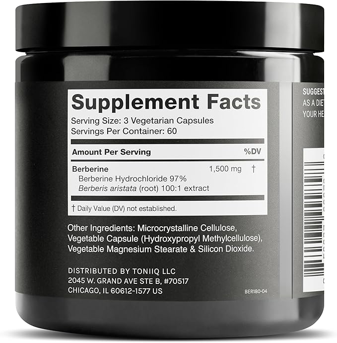 Toniiq Ultra High Strength Berberine HCl 500mg Capsules - 180 Count - Image 6