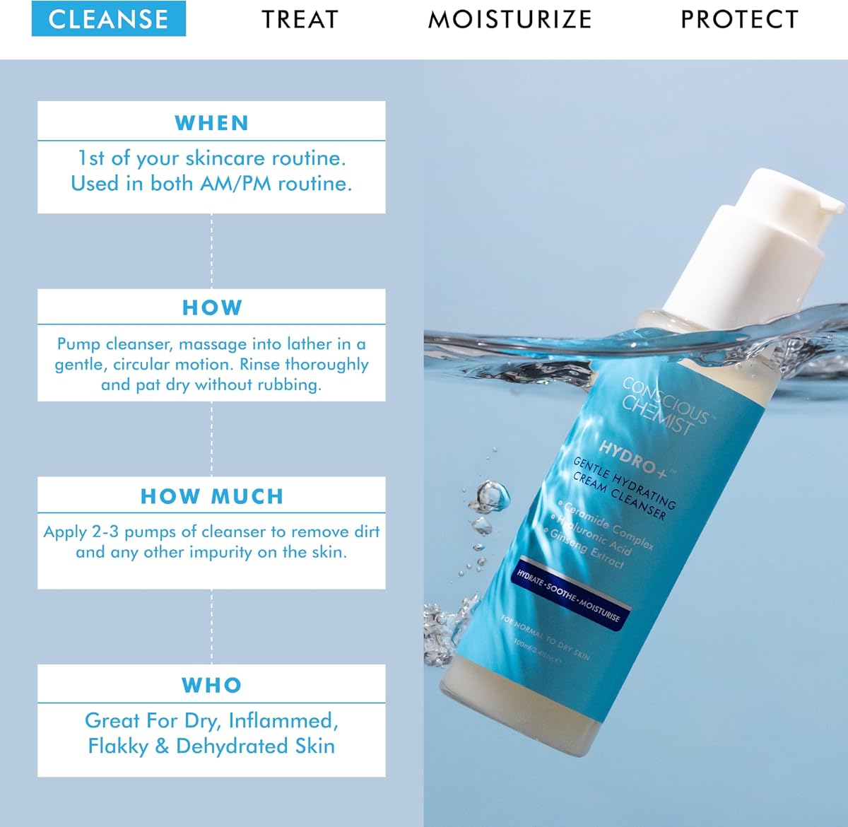 Conscious Chemist Gentle Hydrating Face Wash with Hyaluronic Acid & Ceramides - 100ml - Image 3
