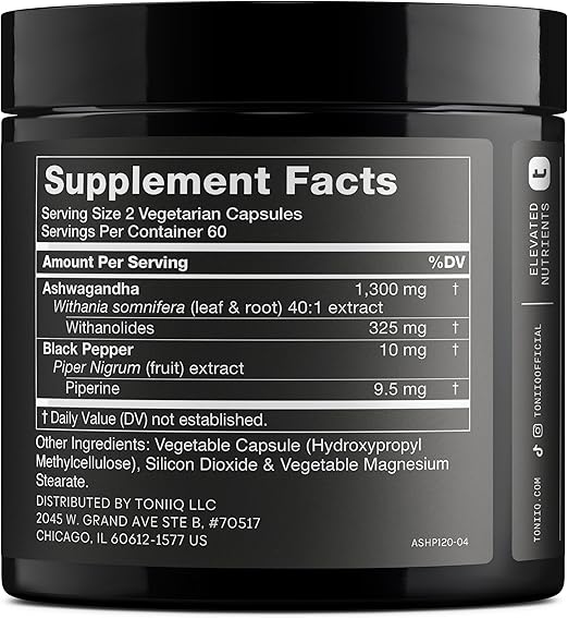 Toniiq Ultra Potency Ashwagandha Extract, 25% Withanolides - 120 Capsules - Image 6