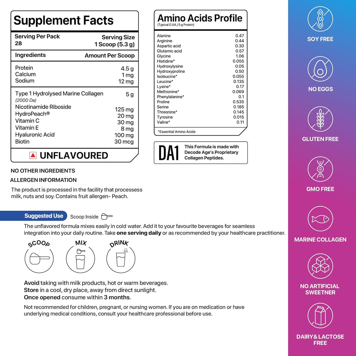 Decodeage Optiage Collagen Peptides - Unflavoured Powder, 150g - Image 8