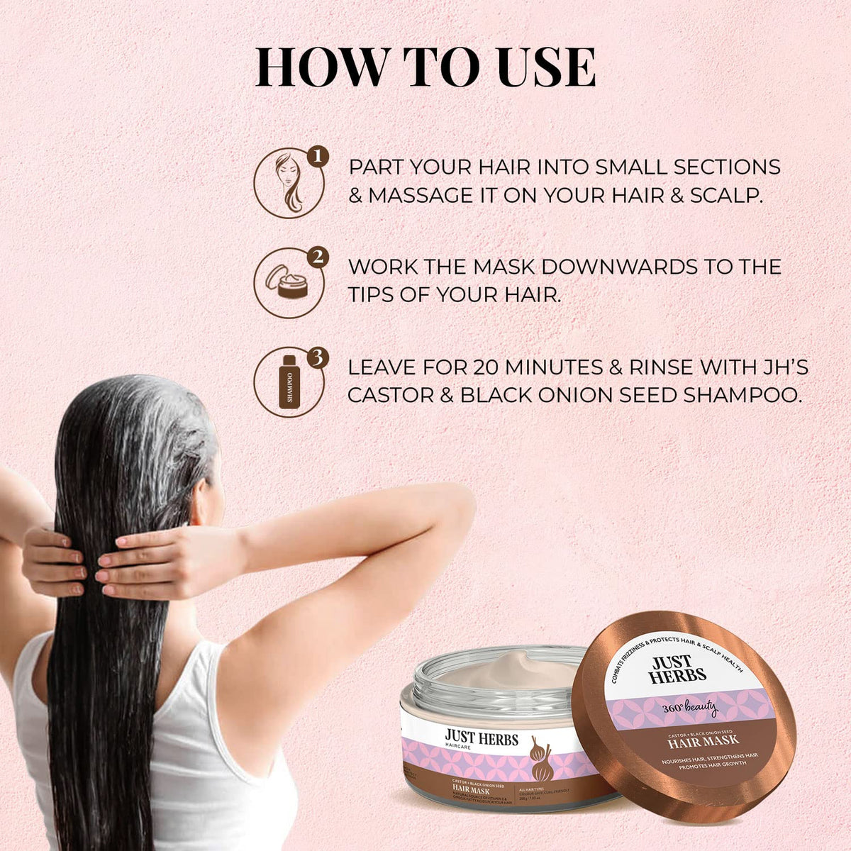 Just Herbs Anti Hairfall Natural Hair Mask for Colour-Treated and All Hair Types - 200g - Image 4