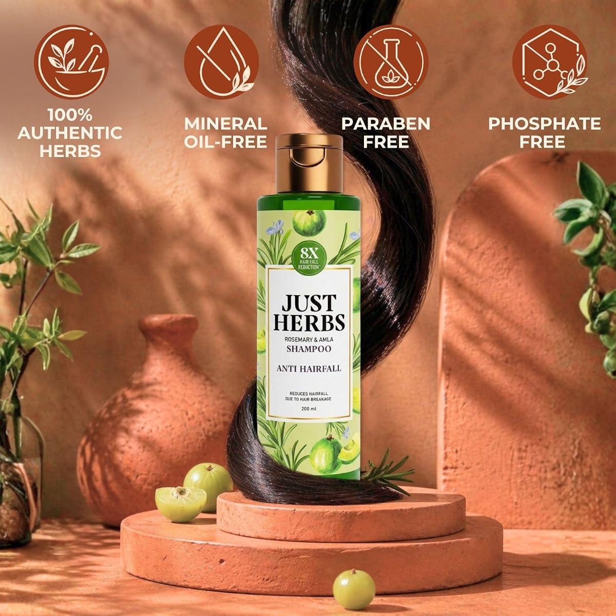 Just Herbs Amla & Neem Anti-Hairfall Shampoo - Sulphate Free, 200ml - Image 5