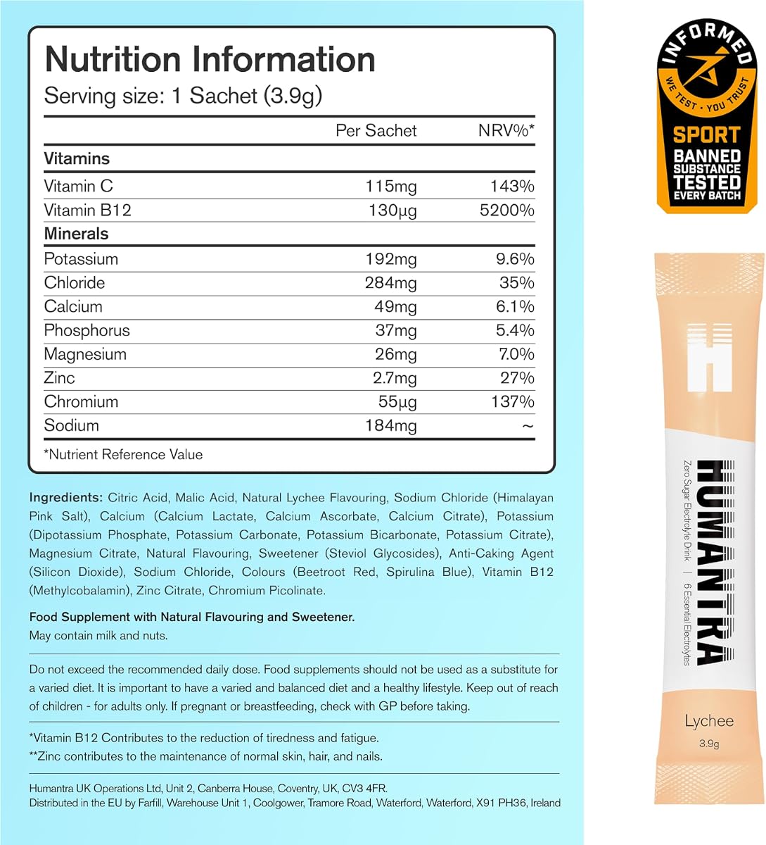 Humantra Electrolyte Powder - Lychee Flavour, No Sugar, 20 Sachets - Image 6