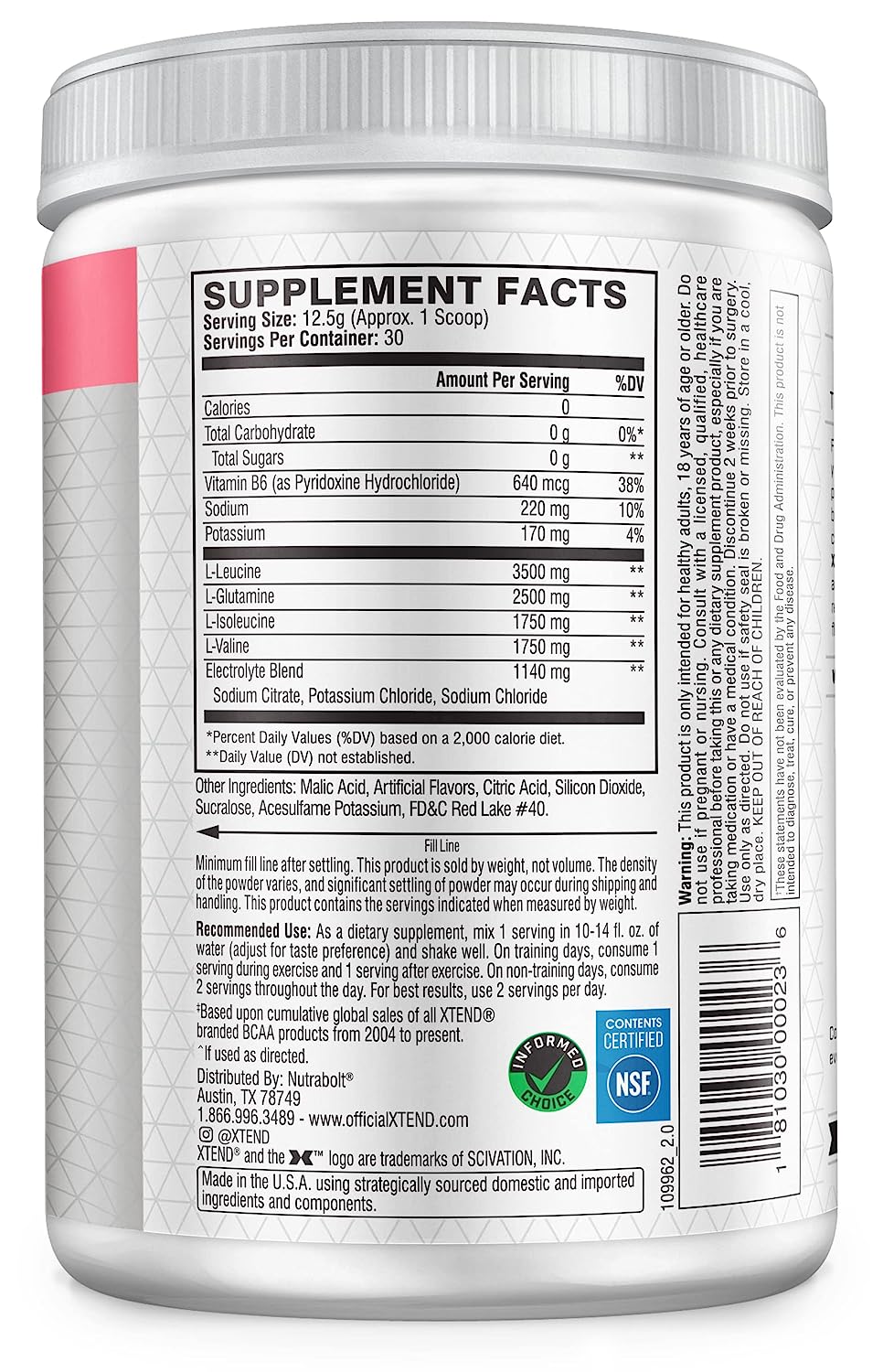XTEND Original BCAA Powder - Watermelon Explosion, Zero Calorie, 30 Servings - Image 2