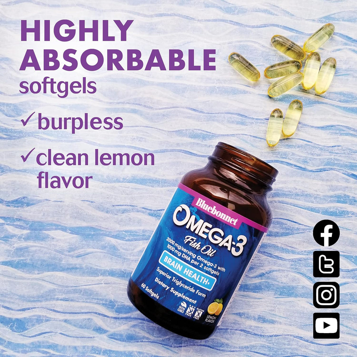 BlueBonnet Omega-3 Brain Formula Capsules - 60 Count - Image 2