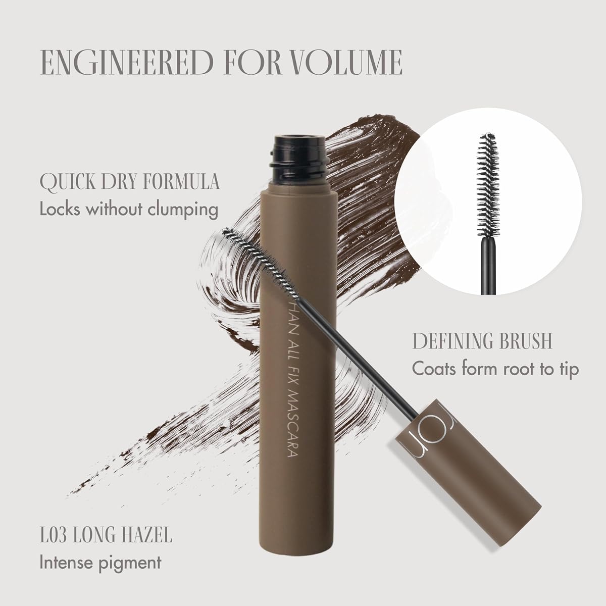 Rom&Nd Han All Fix Mascara - Long Hazel - Smudge-Free Definition, 8g - Image 4