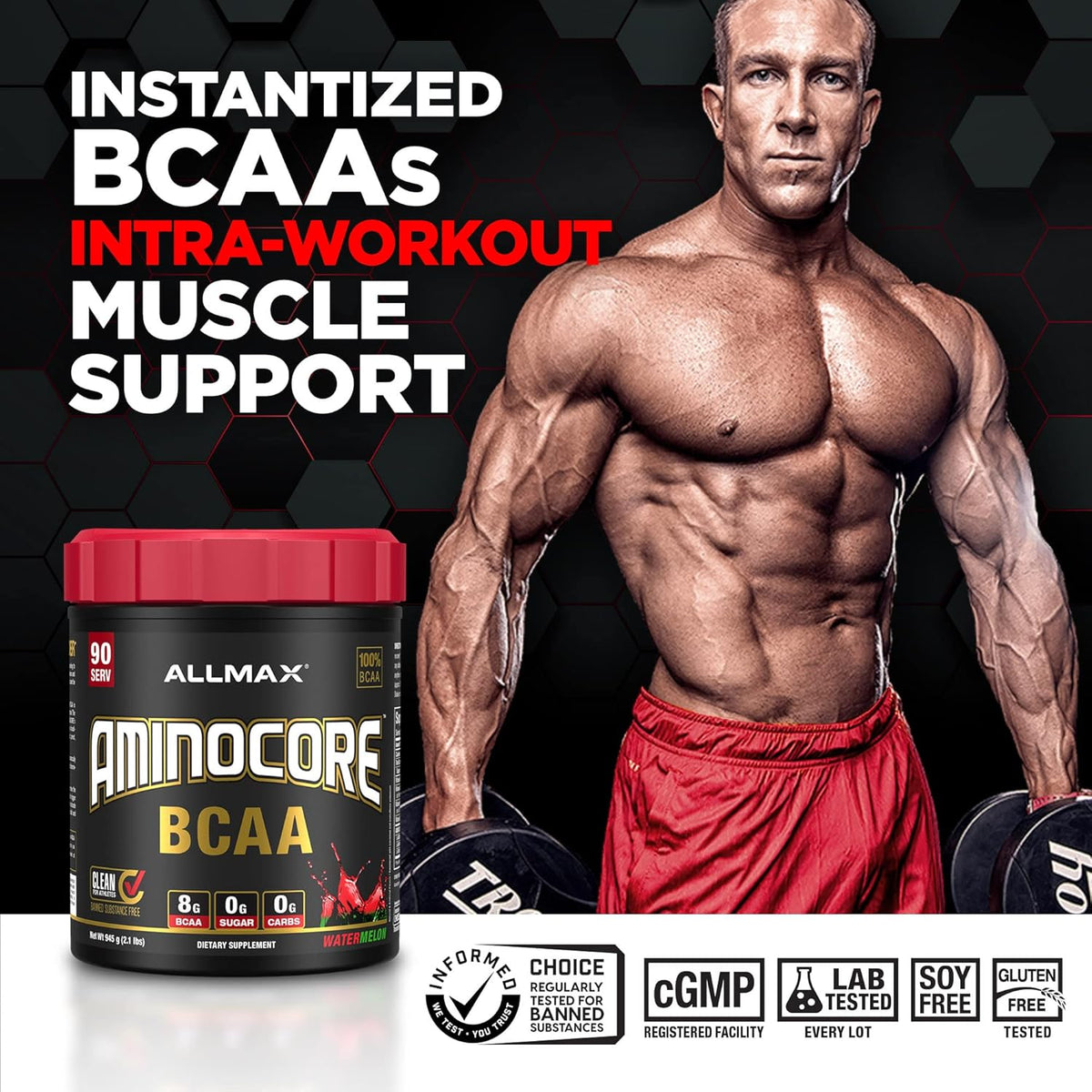 Allmax Nutrition Aminocore BCAA Watermelon - 345g Sports Supplement Powder - Image 2