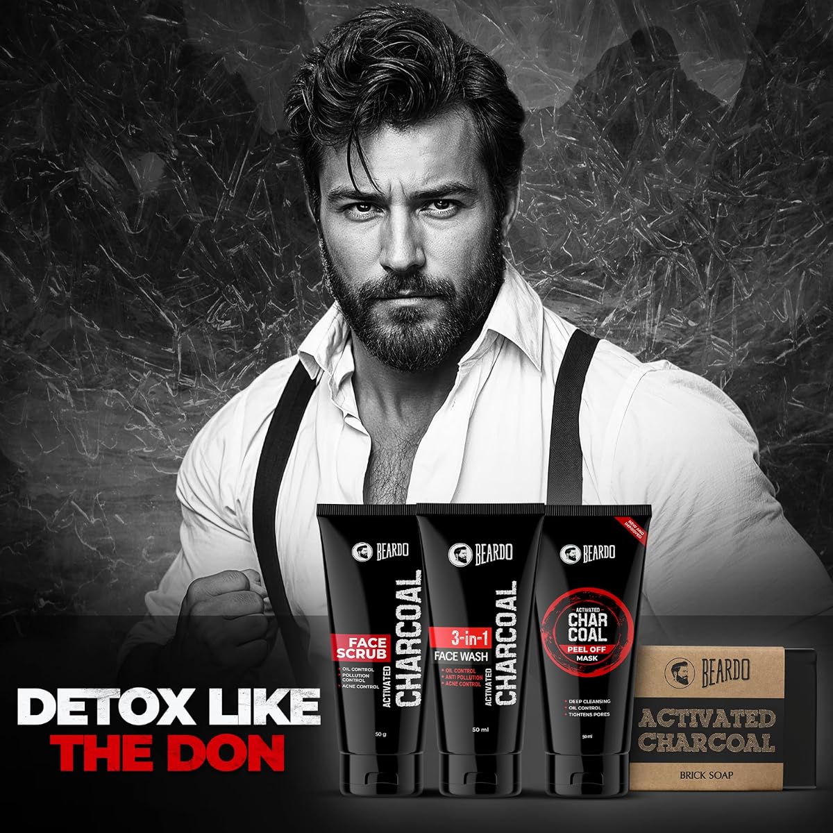 Beardo Charcoal 4-in-1 Gift Set - Face Wash, Peel-Off Mask, Scrub & Soap - Pack of 4 - Image 2