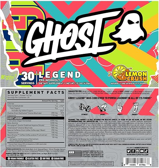 Ghost Legend V3 Lemon Crush Pre-Workout Powder, 30 Servings, 435g - Image 2
