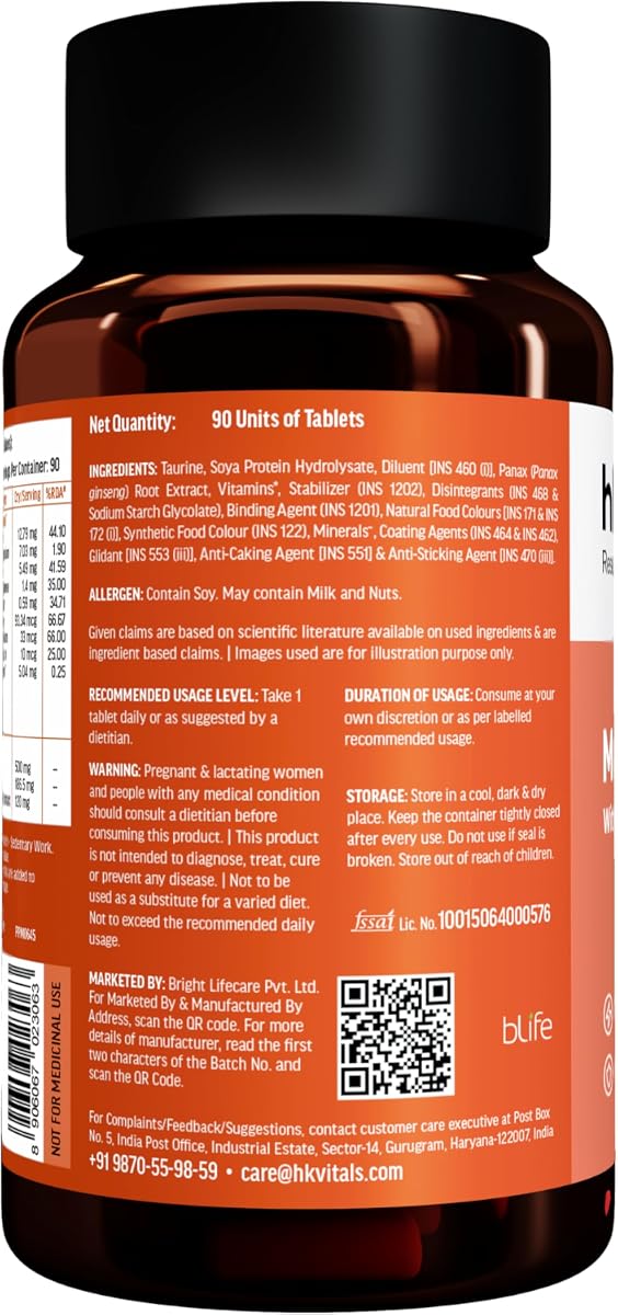 HK Vitals Multivitamin Tablets with Zinc, Vitamin C, D3 & Ginseng - 90 Pack - Image 6