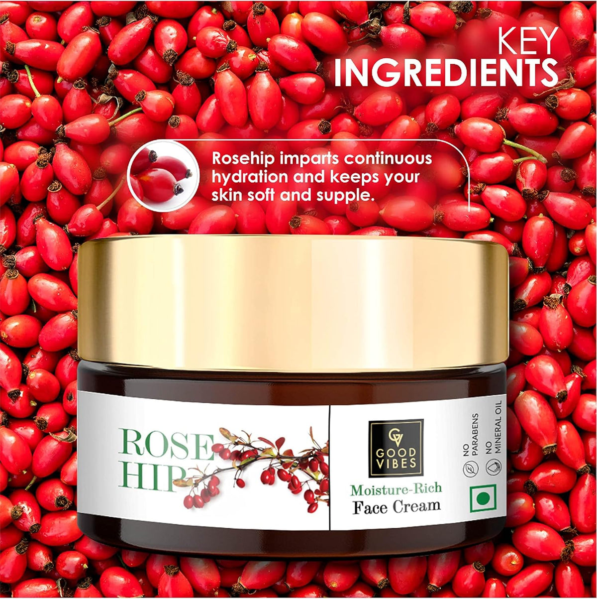 Good Vibes Rosehip Moisture Rich Face Cream - 100g - Image 3