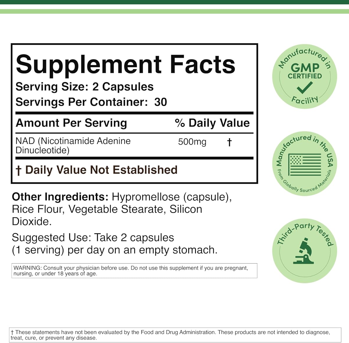 Doublewood NAD+ Supplement 500mg Capsules, 60 Count - Image 2