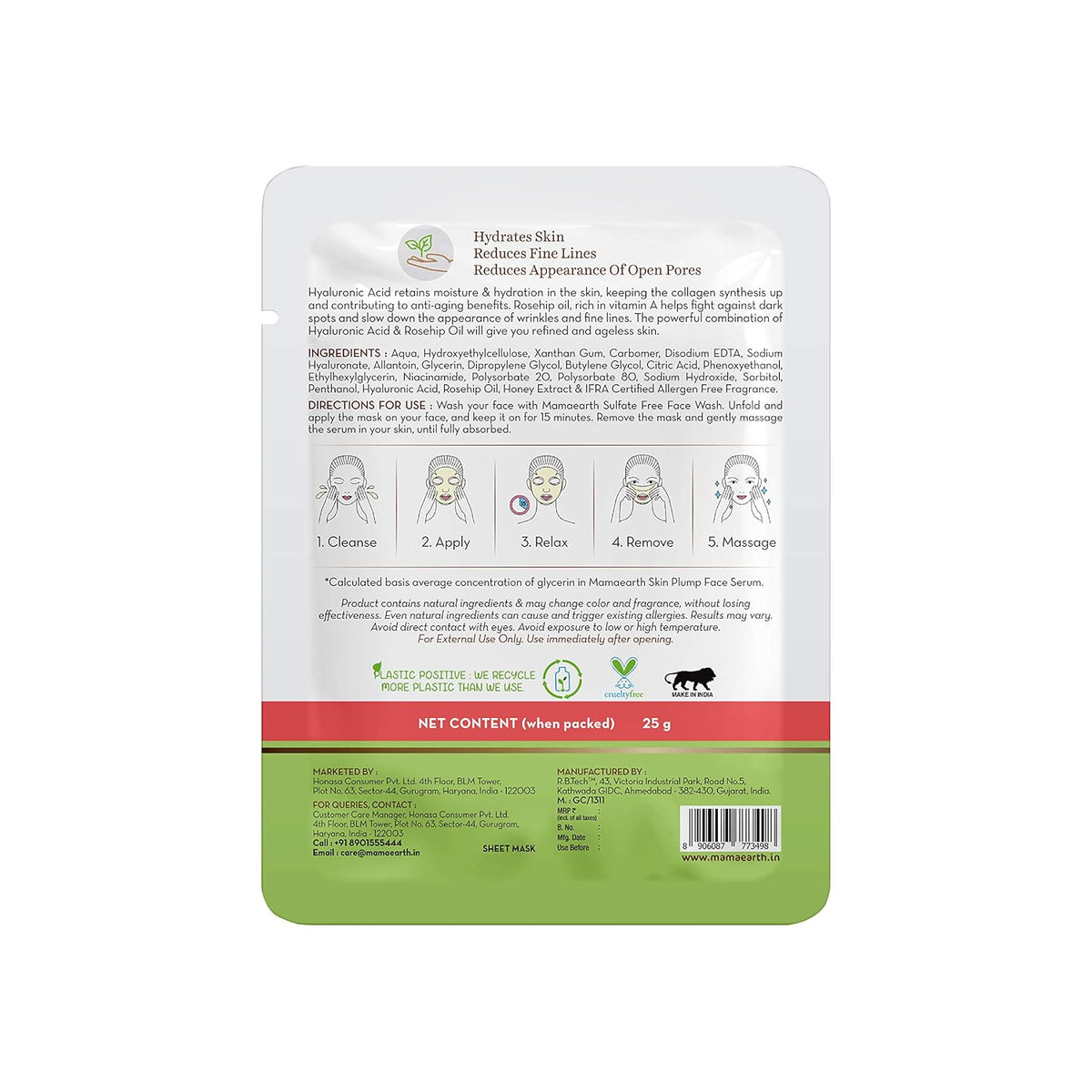 Mamaearth Hyaluronic Bamboo Sheet Mask with Rosehip Oil - 25g - Image 3