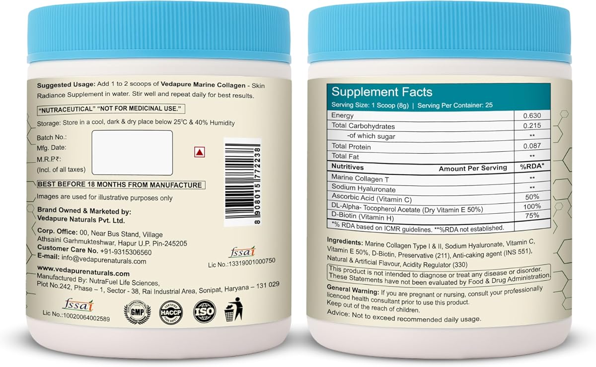 Vedapure Marine Collagen Skin Radiance Supplement - Peachy Mango - 200g - Image 2