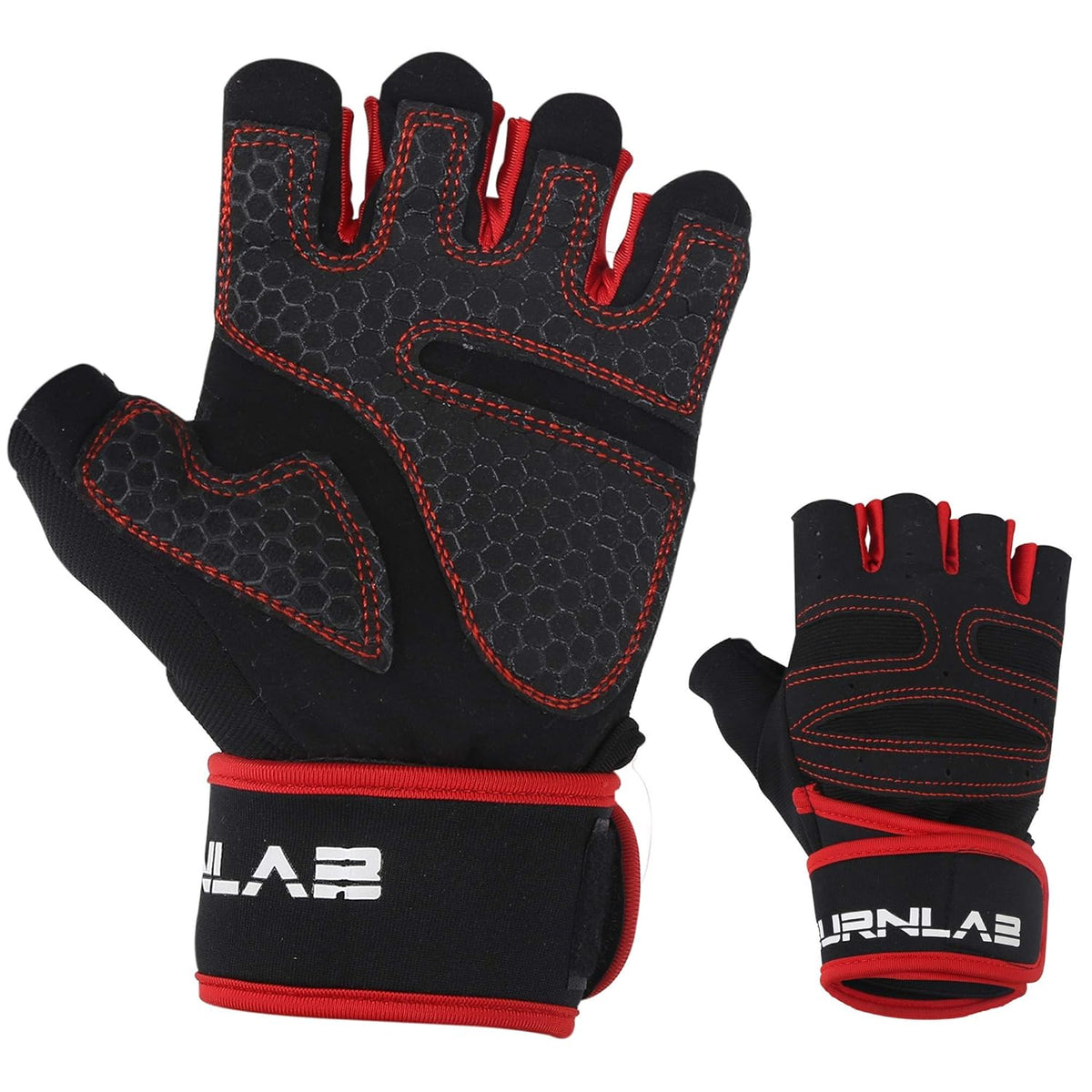 Burnlab Gym Gloves with Wrist Support - Basic Red Large - Image 3