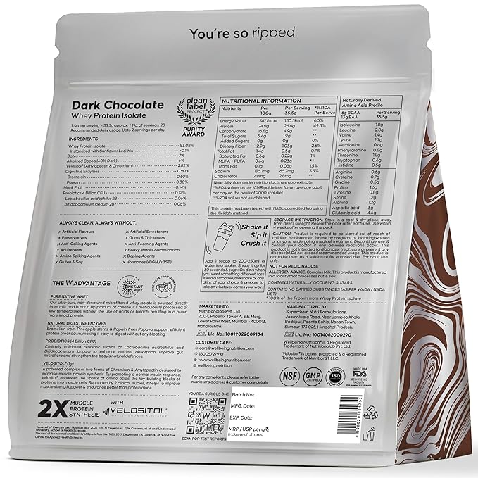 Wellbeing Nutrition Whey Protein Isolate in Dark Chocolate - 1kg - Image 2