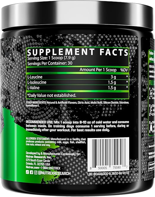Nutrex BCAA 6000 Green Apple - Sports Nutrition Powder, 231g, 30 Servings - Image 6