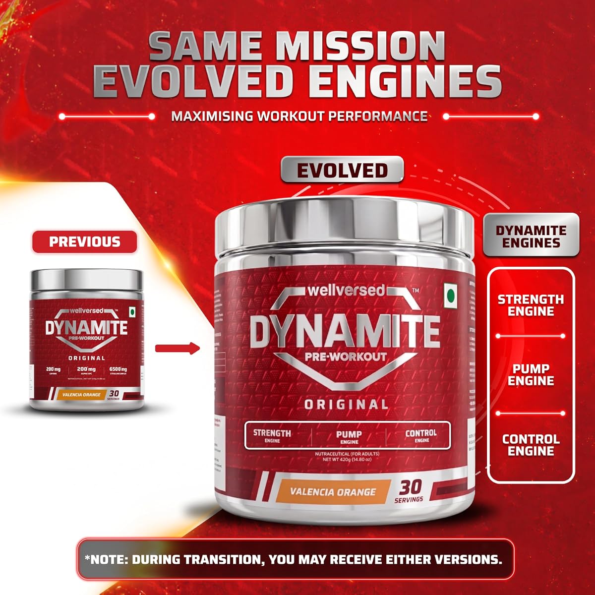Wellcore Dynamite Pre-Workout Powder with Citrulline - Valencia Orange, 420g - Image 4