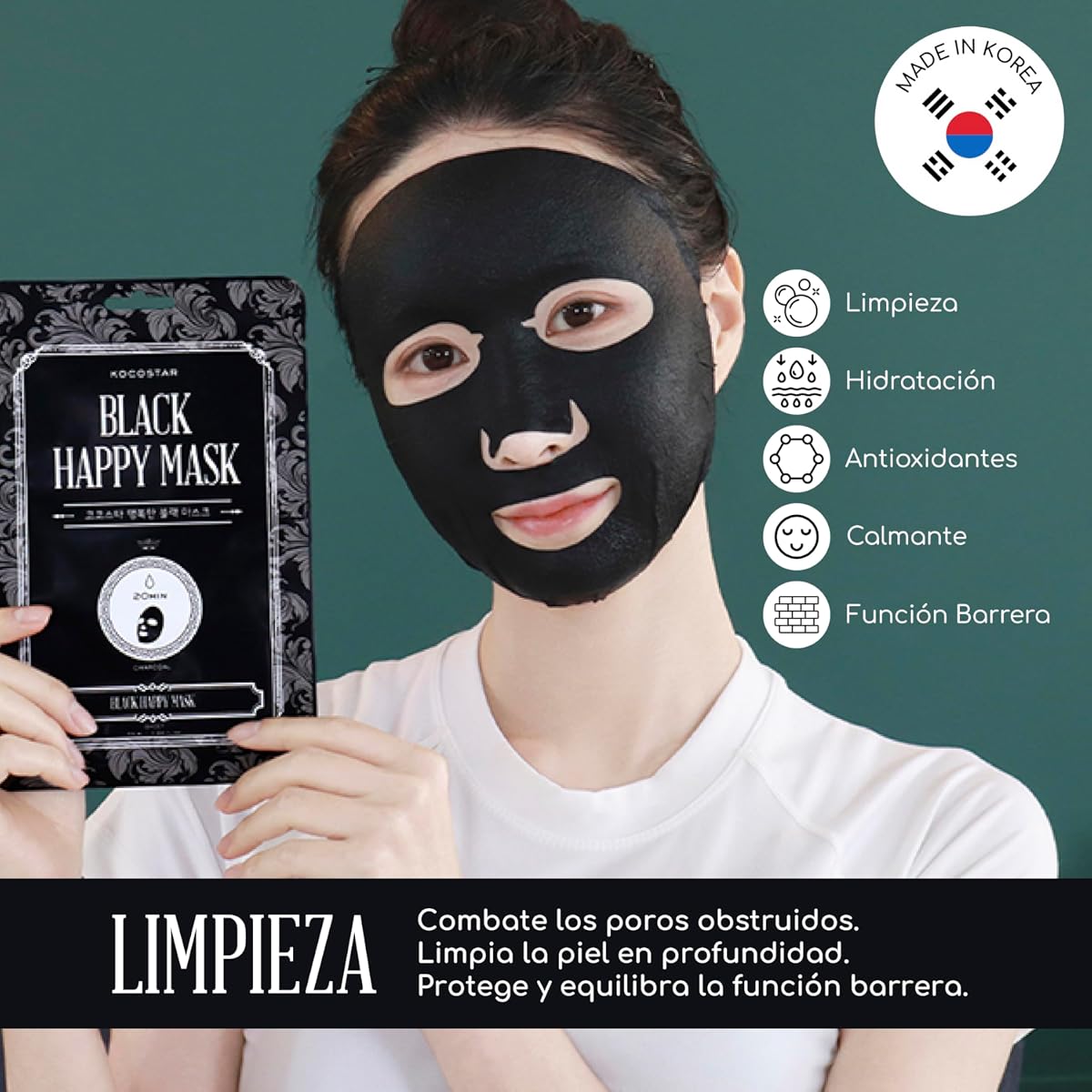 Kocostar Happy Mask - Black Charcoal Facial Sheet, 23ML 1's - Image 2