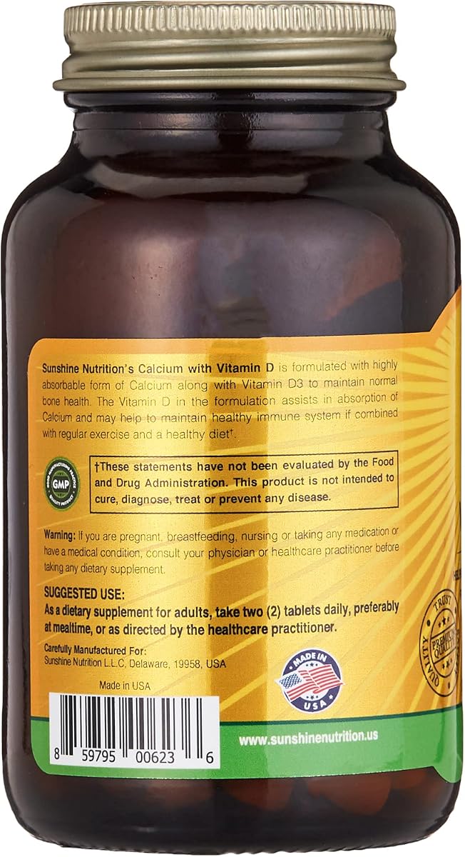 Sunshine Nutrition Calcium with Vitamin D3 - Gluten-Free Tablets, 100 Count - Image 4