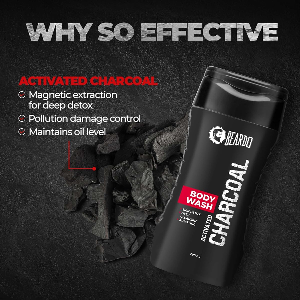 Beardo Charcoal Body Wash - Activated Charcoal Formula - 200ml - Image 4