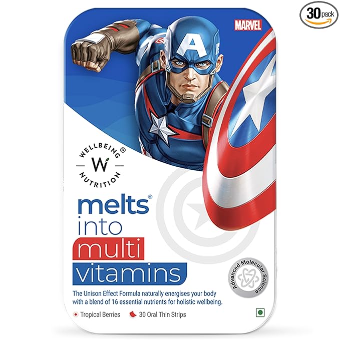Wellbeing Nutrition Multivitamin for Kids - Captain America, 30 Oral Strips