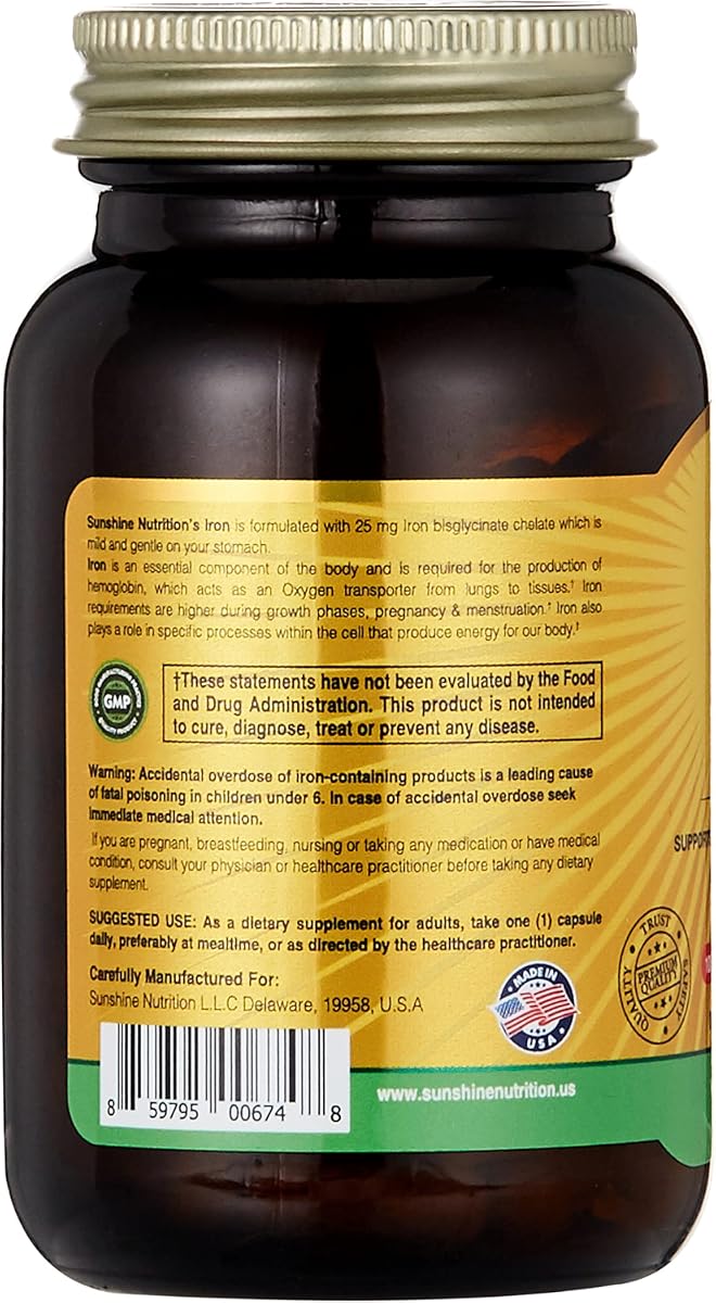 Sunshine Nutrition Iron 25 mg Capsules - 100 Count - Image 2