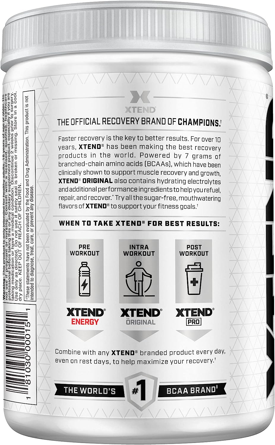 XTEND Original BCAA Powder - Blue Raspberry Ice, 7g BCAAs, 30 Servings - Image 3