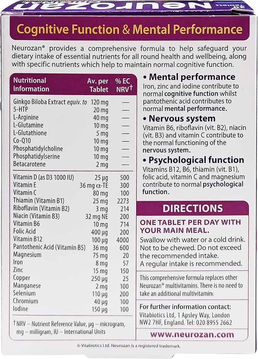 Vitabiotics Neurozan Original Brain & Cognitive Support Tablets - 30 Pack - Image 2