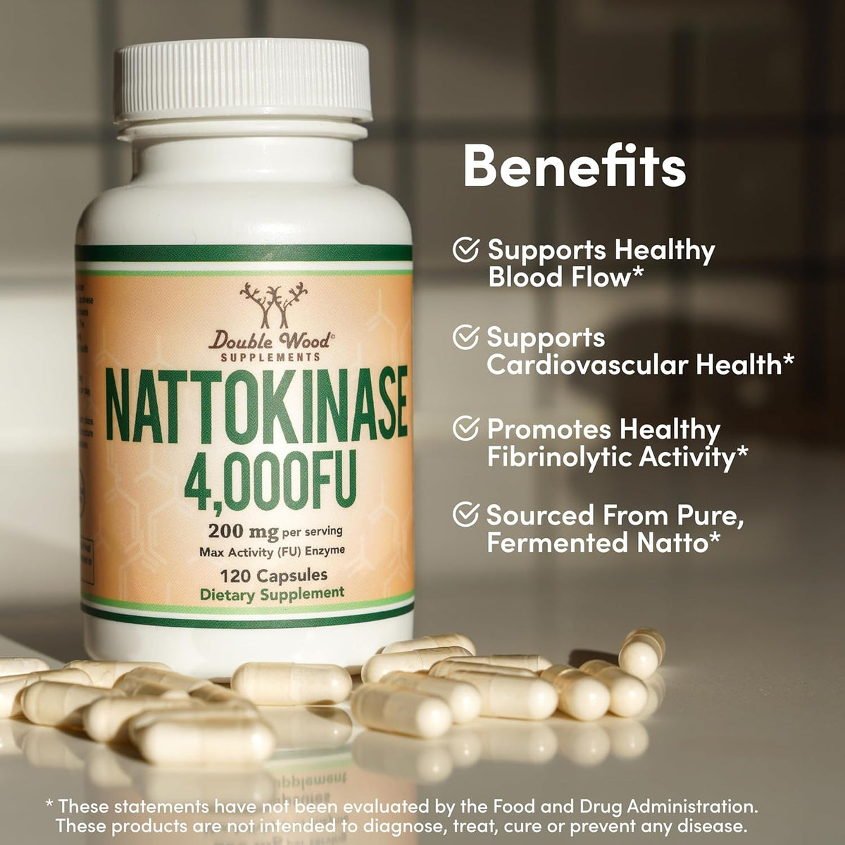Doublewood Nattokinase Supplement - 4,000 FU Per Serving, 120 Capsules - Image 3