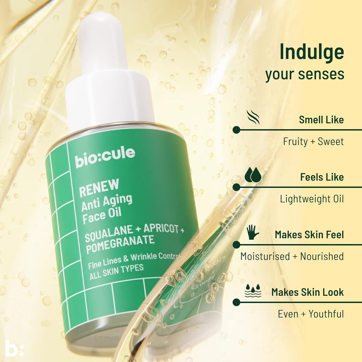 Biocule Renew Anti-Aging Face Oil with Squalane, Apricot & Pomegranate - 15ml - Image 7