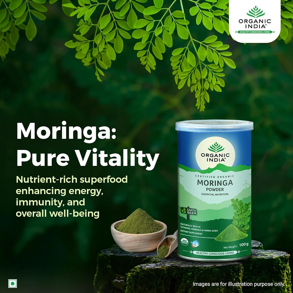 ORGANIC INDIA Moringa Powder - Herbal & Ayurvedic Supplement, 100g - Image 4