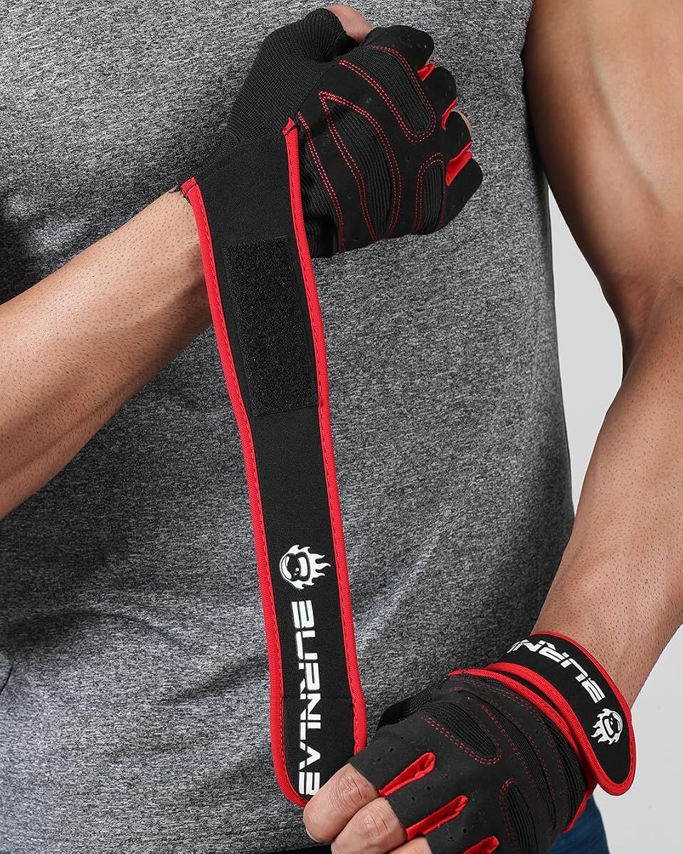 Burnlab Gym Gloves with Wrist Support - Red Medium Size - Image 3