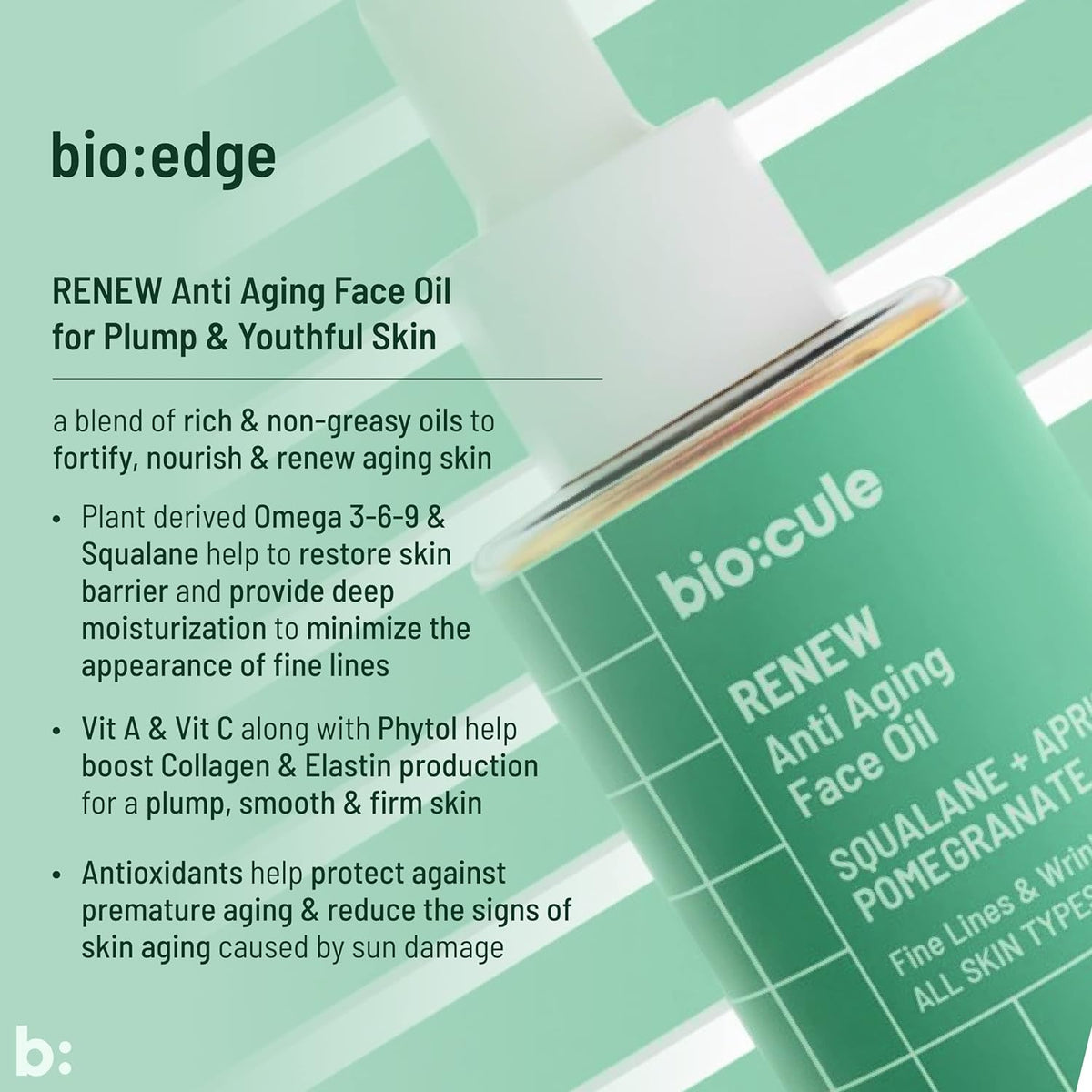 Biocule Renew Anti-Aging Face Oil with Squalane, Apricot & Pomegranate - 15ml - Image 8