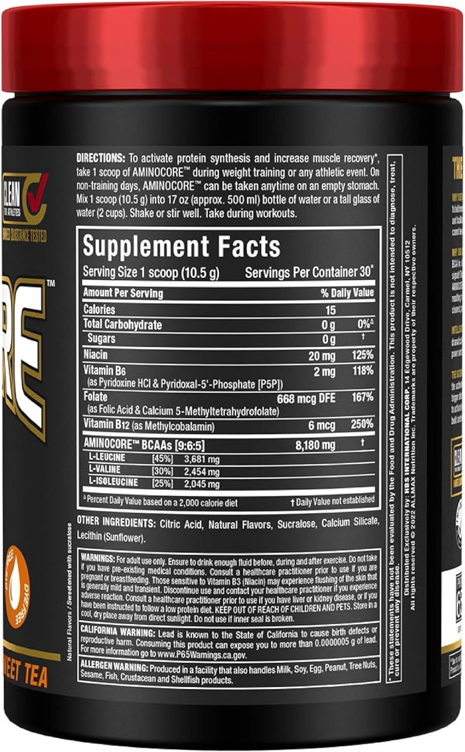 Allmax Nutrition Aminocore BCAA - Sweet Tea Flavour, 315g - Image 2